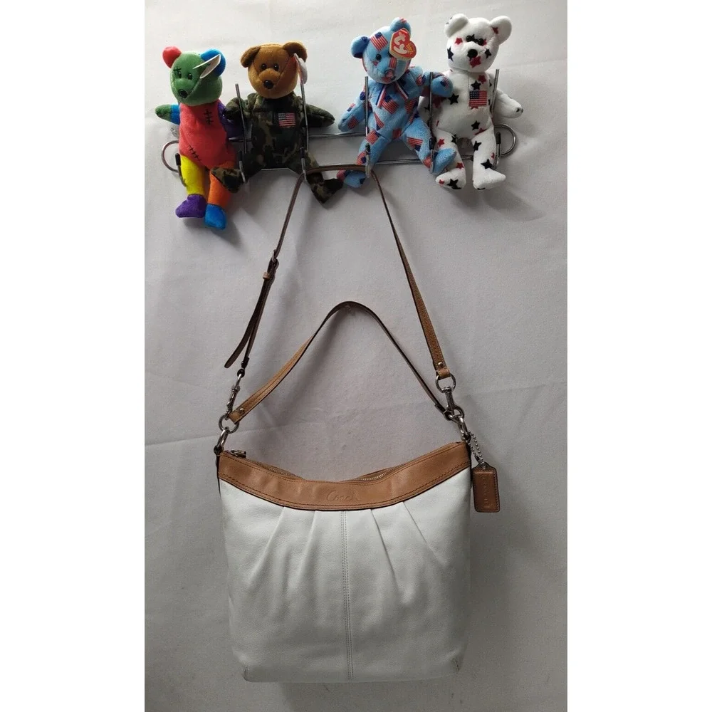 Coach Ashley White Leather Zipper Closure Hobo Crossbody Bag